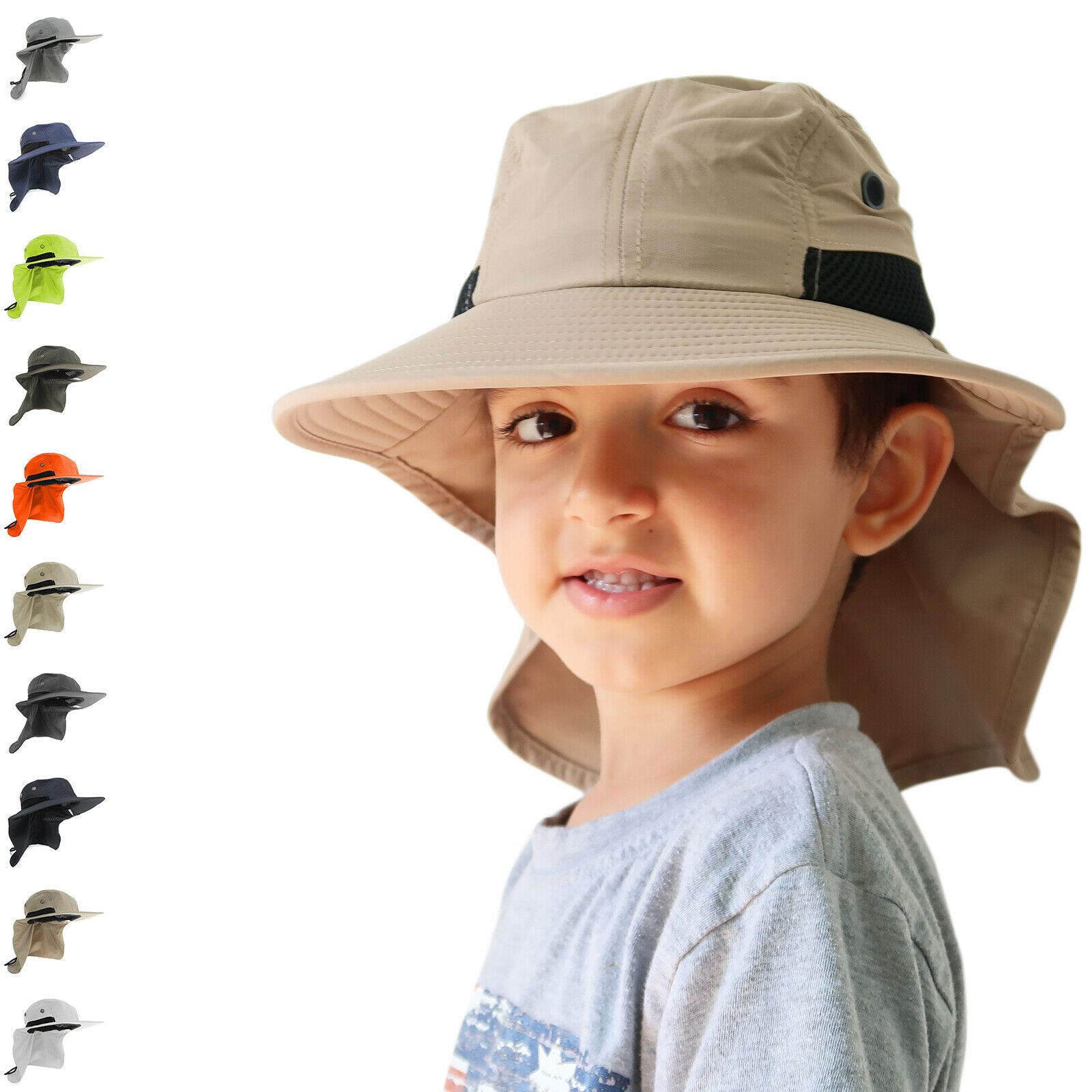 Boonie Snap Hat For Kids Wide Brim Visor Neck Cover Sun Flap Cap For Outdoors